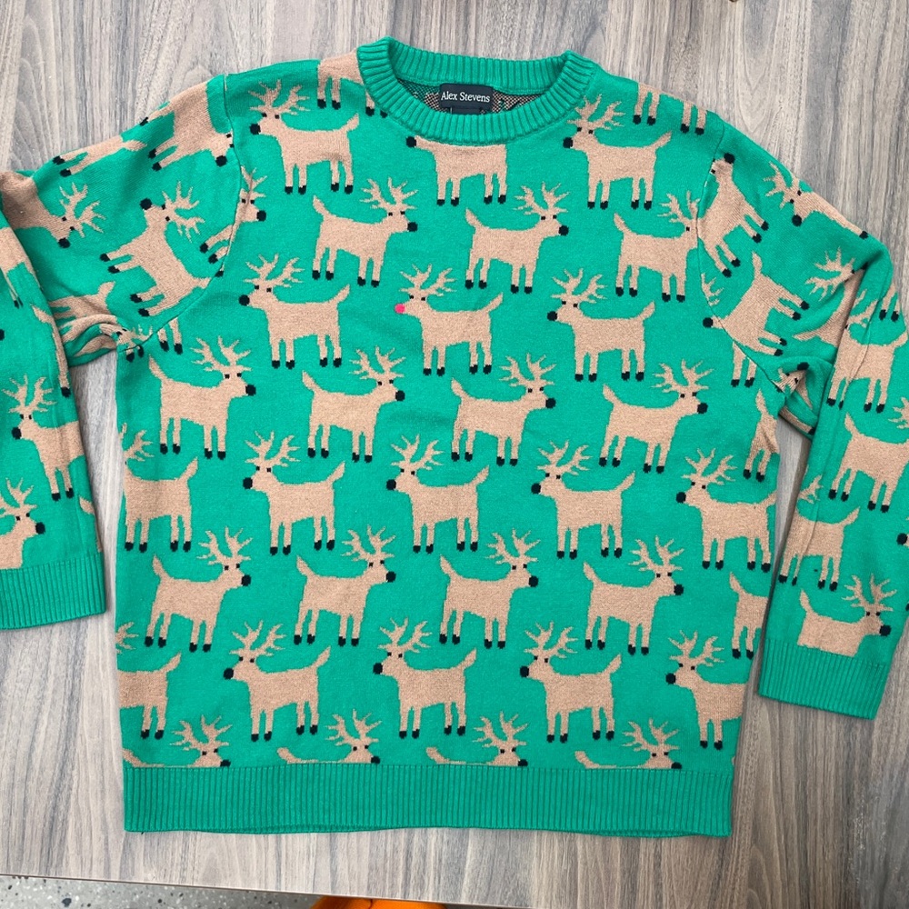 Festive Green Reindeer Crewneck Sweater